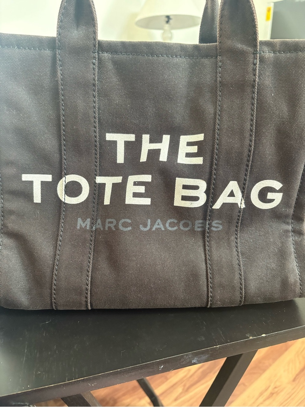 Marc Jacobs Black Canvas Tote Bag with White Logo. 13"W x 10"H x 7"D. (Interior - Picture 6 of 12